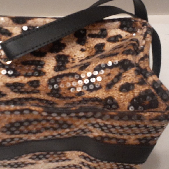Brown leopard print handbag with sequins and faux leather,  Brand New. - Picture 4 of 7